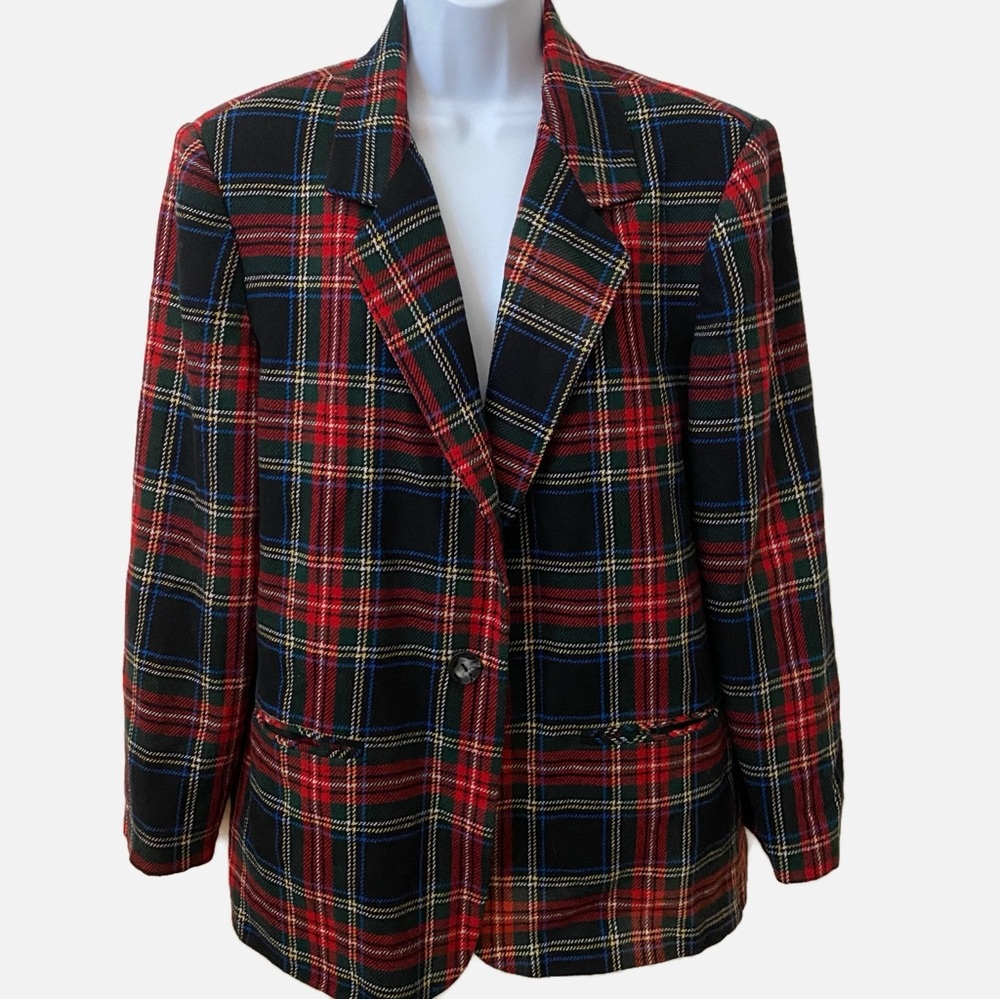Prophecy Vintage Red and Black Plaid One Button Blazer